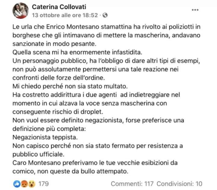 critica social di Caterina Collovati contro Enrico Montesano
